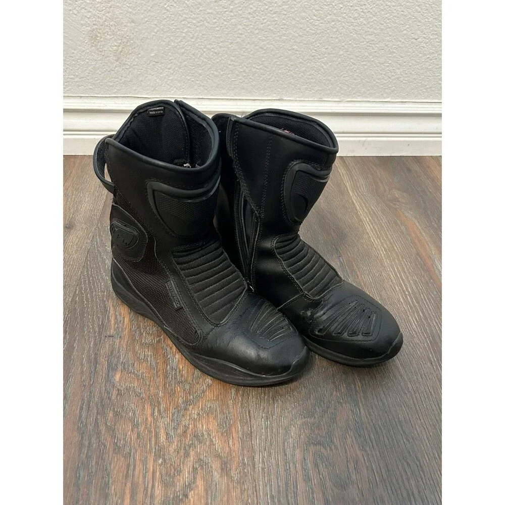 Icon Reign Black Leather Waterproof Side Zip Motorcycle Boot Women Size 9 EUC